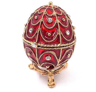 Exklusive Metall-Geschenkbox Fabergé mit Kristallen in Rot-Gold, personalisierbare Gravur, ideales Geschenk, Maße 5,5x6,5 cm  