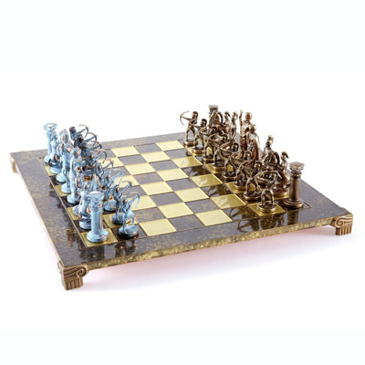 Messing-Schachspiel Bogenschützen 44x44 cm mit individueller Gravurmöglichkeit – luxuriöses Geschenk für Mythologie- und Strategie-Liebhaber, hochwertige handgefertigte Figuren  