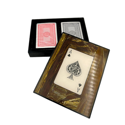 Stilvolles Set aus zwei Kartendecks in eleganter Harzbox mit personalisierbarer Gravur