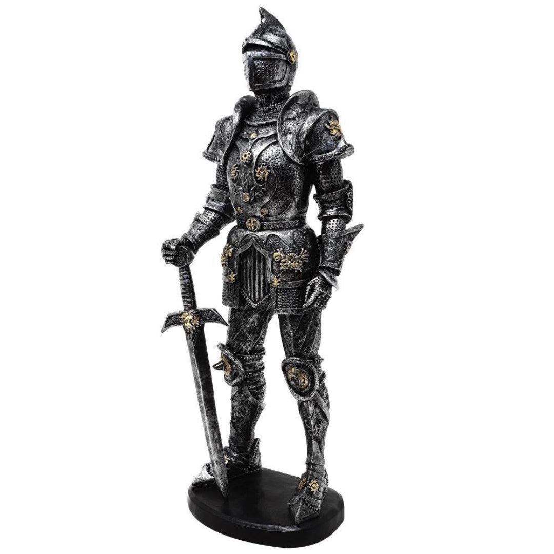 Dekorative Ritterfigur in Rüstung 39 cm silber mit Gravur-Personalisierung  