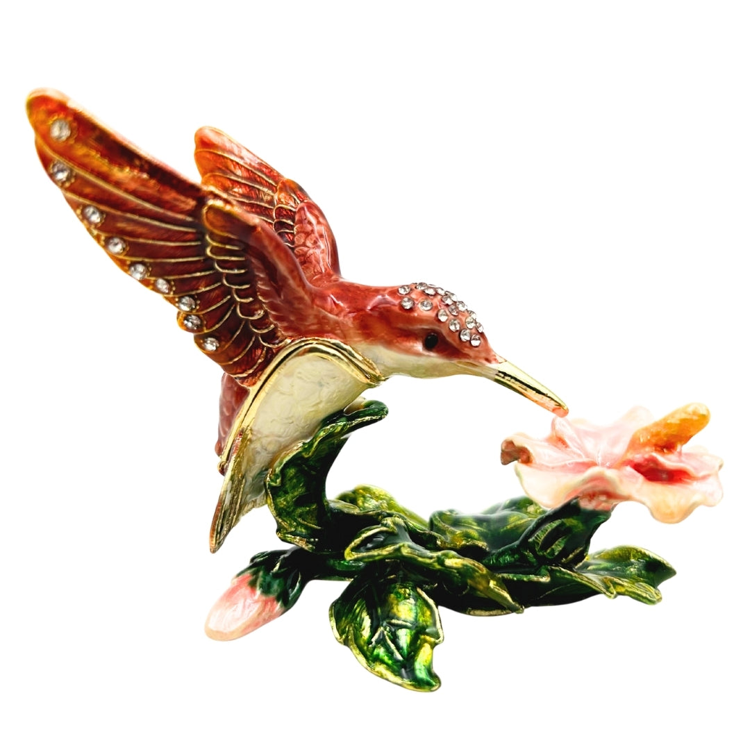Exklusive Schmuckschatulle Kolibri mit Kristallen, personalisierte Gravur, Metall, 8x5,5x7 cm