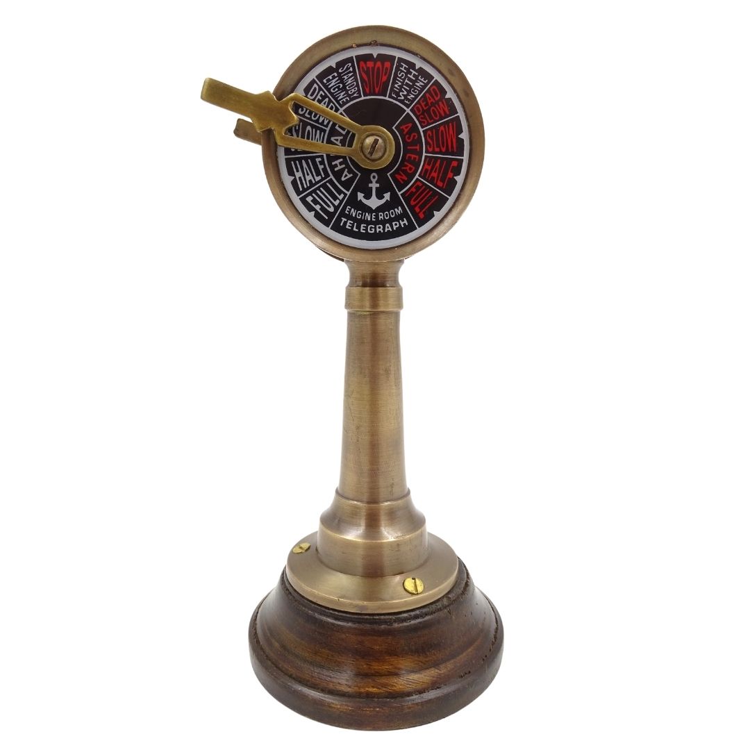 Schiffstelegraf TG4 mit Gravur – personalisiertes Geschenk aus Messing und Holz, Höhe 16,5 cm, Farben Gold und Braun