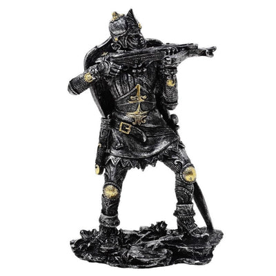 Figur Mittelalterlicher Ritter mit Armbrust 20 cm mit personalisierbarer Gravur - Silber-goldene Dekoration als Geschenk für Geschichts- und Fantasy-Fans - Handbemalt aus Polyresin