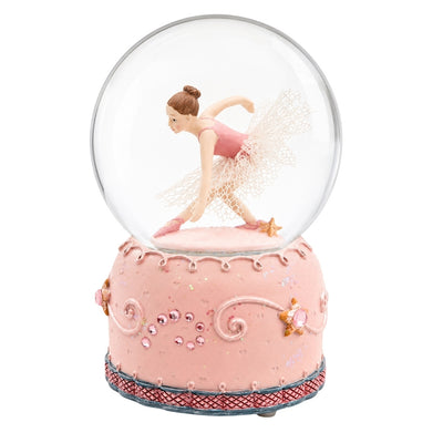 Tanzende Ballerina in 12 cm Glaskugel mit personalisierbarer Gravur - Elegante pastellfarbene Dekoration als Geschenk für Ballettliebhaber, aus Polyresin und Glas gefertigt