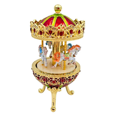 Musikspieluhr Karussell mit Gravur - Elegante Dekoration in Gold und Rot, 14 cm