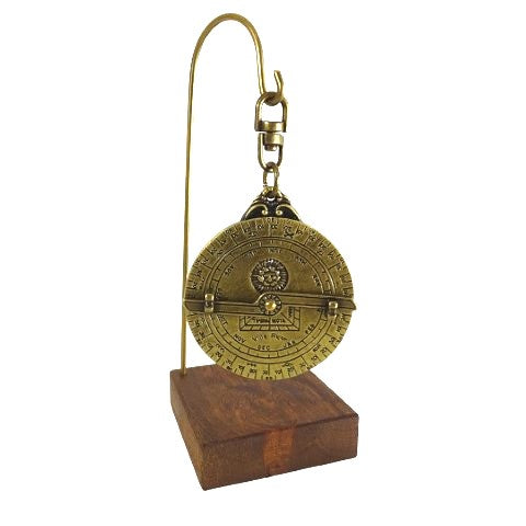 Miniatur-Astrolabium H81 auf Holzsockel mit personalisierbarer Gravur – elegantes Deko-Element als Geschenk für Astronomie-Liebhaber, Höhe 13 cm, Durchmesser 4,5 cm, außergewöhnliche Detailarbeit