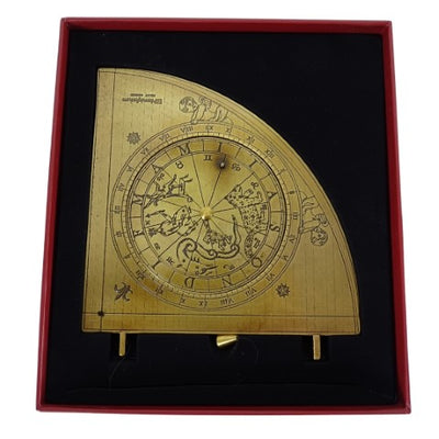 Messing-Sonnenuhr-Quadrant Gunter H39 mit Holzsockel, personalisierbare Gravur, ideales Geschenk für Astronomie-Liebhaber, Höhe 17 cm, elegante Geschenkverpackung