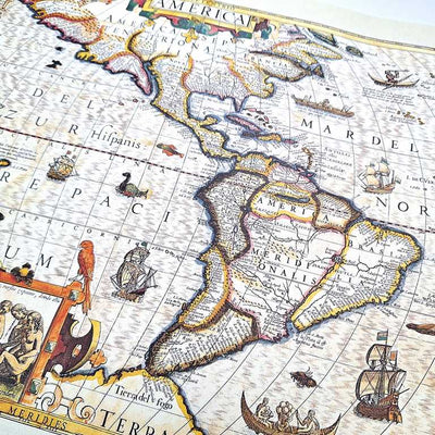 Karte von Amerika 1628 - J. Hondius Reprint mit der Möglichkeit einer personalisierten Gravur - ideales Geschenk für Reisende und Geschichtsliebhaber - Maße 37,5 x 50 cm