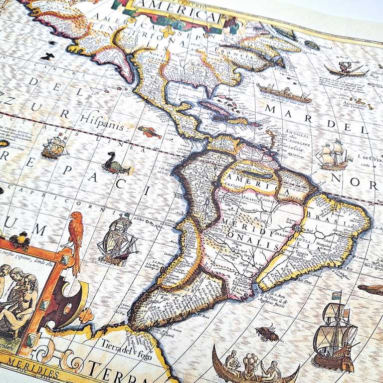 Karte von Amerika 1628 - J. Hondius Reprint mit der Möglichkeit einer personalisierten Gravur - ideales Geschenk für Reisende und Geschichtsliebhaber - Maße 37,5 x 50 cm