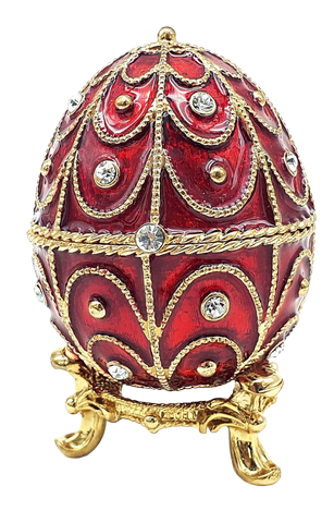 Exklusive Metall-Geschenkbox Fabergé mit Kristallen in Rot-Gold, personalisierbare Gravur, ideales Geschenk, Maße 5,5x6,5 cm  