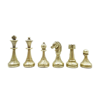 Exklusive Metall-Schachfiguren Italfama 28x28 cm mit personalisierbarer Gravur, braun-schachbrettmuster, Figuren gold-silbrig