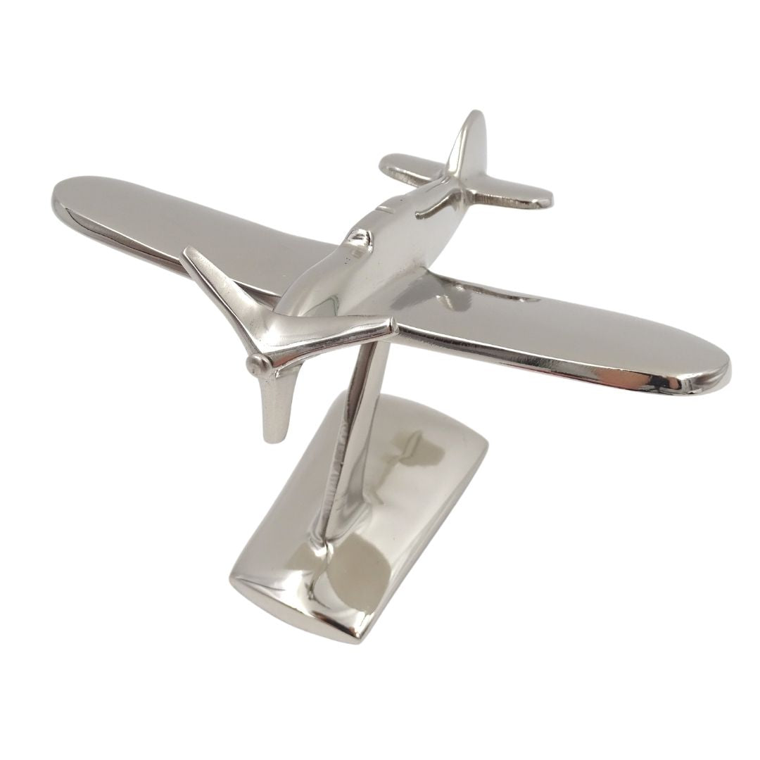 Modell eines einmotorigen Flugzeugs N-0896 aus Aluminium in Silber, 17x14x11 cm