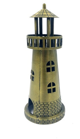 Leuchtturm-Teelichthalter 18,5 cm in antikem Gold mit Gravuroption
