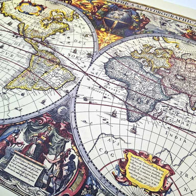 Weltkarte 1630 - Reprint von J. Hondius mit der Möglichkeit einer personalisierten Gravur