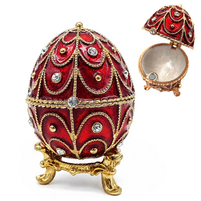 Exklusive Metall-Geschenkbox Fabergé mit Kristallen in Rot-Gold, personalisierbare Gravur, ideales Geschenk, Maße 5,5x6,5 cm  
