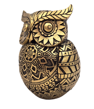 Eule der Weisheit mit der Möglichkeit einer personalisierten Gravur, Dekoration in Gold und Schwarz, Höhe 13,6 cm, ideales Geschenk für jeden Anlass