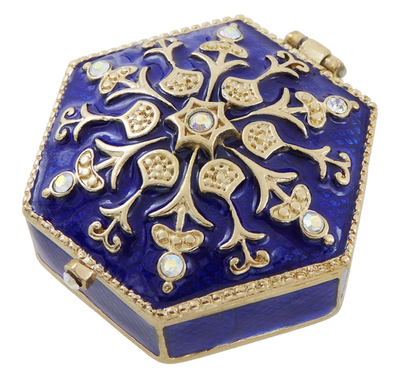 Elegante Metall-Geschenkbox mit Kristallen B0035-08BL in Marineblau-Gold mit personalisierbarer Gravur  