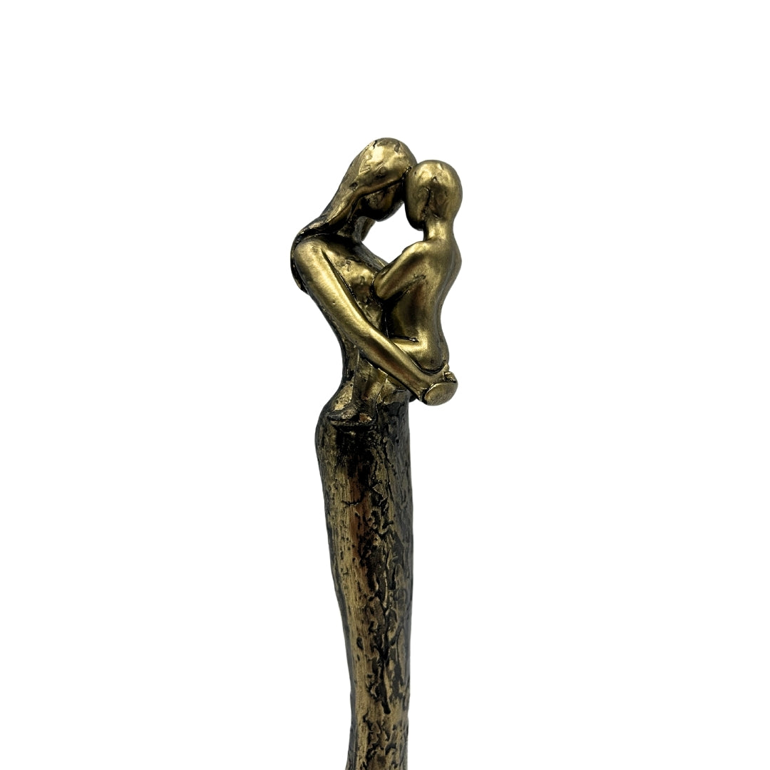 Moderne Mutter-mit-Kind-Figur in Gold mit personalisierter Gravur – Höhe 27 cm – ideales Geschenk zum Muttertag, Geburtstag oder Einweihung – Glamour-Stil mit schwarzen Elementen – Polyresin