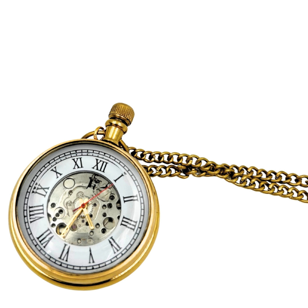 Mechanische Retro-Taschenuhr mit Kette und Gravur