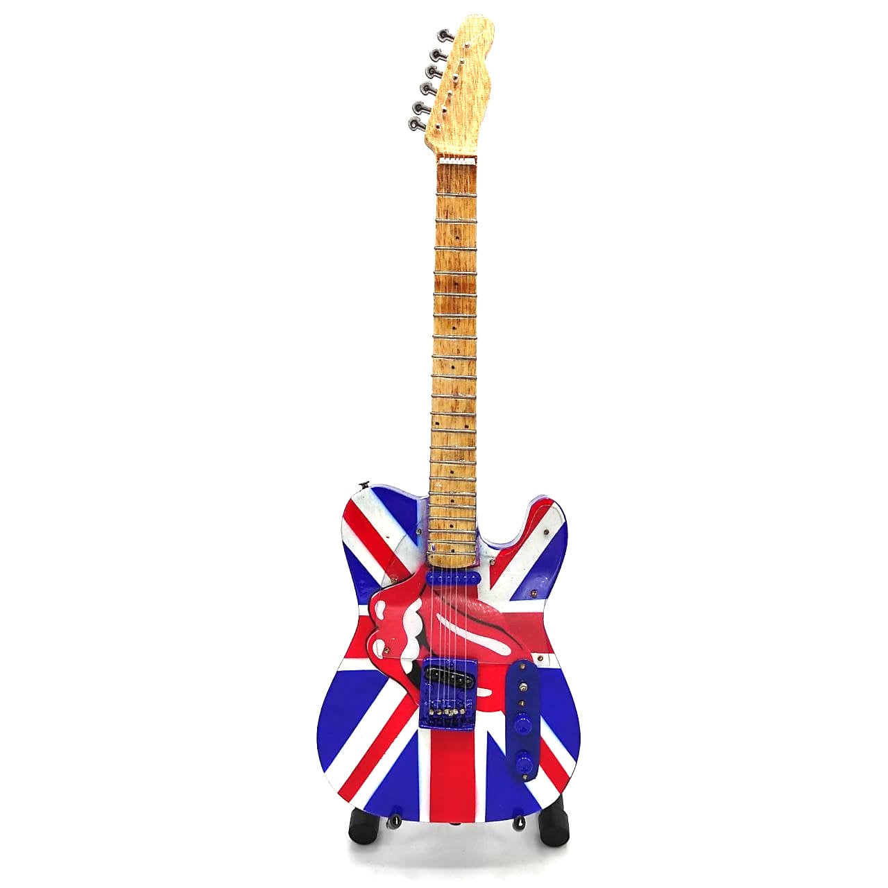 Mini-Sammlergitarre Rolling Stones UK&Tongue MGT-2301B aus Mahagoniholz, Möglichkeit zur personalisierten Gravur, ideales Geschenk für jeden Anlass, Höhe 27,5 cm