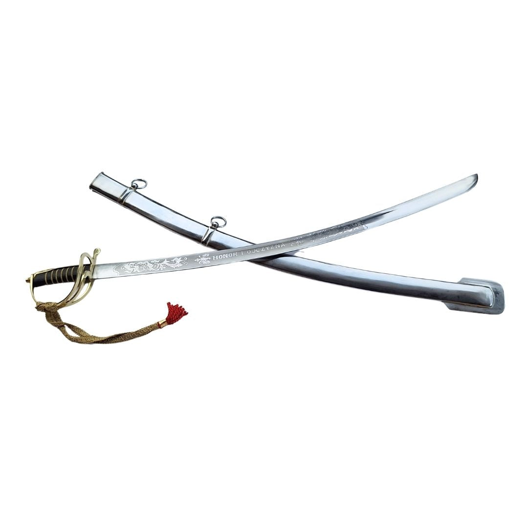 Replik des Kavalleriesäbels „Radziwiłłówka“ aus dem Jahr 1917 mit der Aufschrift „Ehre und Vaterland“ – personalisierte Gravur, elegantes Geschenk, ungehärteter Stahl, Länge 91 cm
