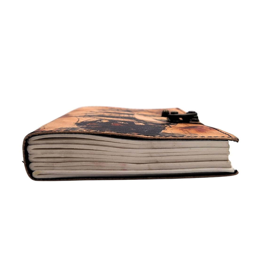 Maritimes Retro Leder-Notizbuch Segelschiff mit Gravur