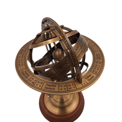 Messing-Astrolabium 21 cm mit Holzsockel – personalisiertes Geschenk für Astronomie-Liebhaber in Goldfarbe