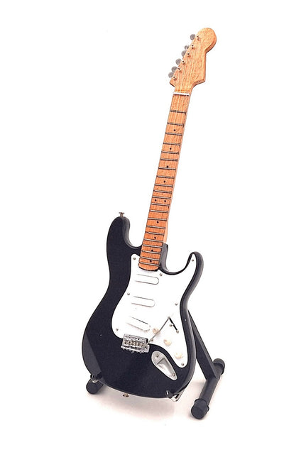 Mini-Gitarre inspiriert von Kurt Cobain mit Möglichkeit der Personalisierung durch Gravur, handgefertigt aus Mahagoniholz, schwarz/weiß, Höhe 27,5 cm
