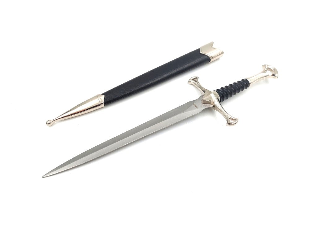 Replik eines mittelalterlichen Ritterdolchs, 35 cm, aus Edelstahl mit dekorativer Scheide