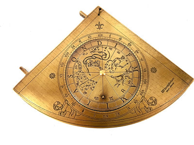 Messing-Sonnenuhr-Quadrant Gunter H39 mit Holzsockel, personalisierbare Gravur, ideales Geschenk für Astronomie-Liebhaber, Höhe 17 cm, elegante Geschenkverpackung