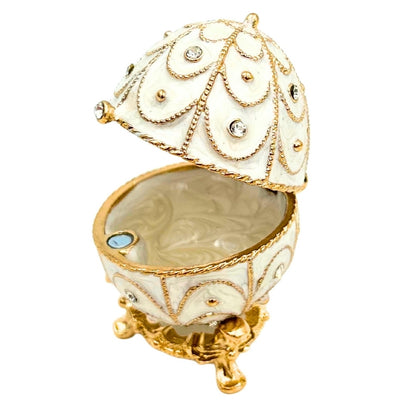 Exklusive Fabergé-Ei Schmuckschatulle aus Metall mit Kristallen in Weiß-Gold mit Gravur-Personalisierung  