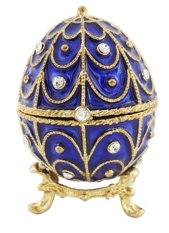 Exklusive Metall-Geschenkbox mit Kristallen in Fabergé-Ei-Form, Marineblau-Gold, 5,5x6,5 cm, personalisierbare Gravur  