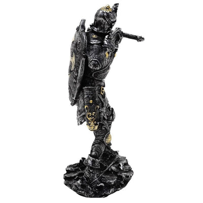 Figur Mittelalterlicher Ritter mit Armbrust 20 cm mit personalisierbarer Gravur - Silber-goldene Dekoration als Geschenk für Geschichts- und Fantasy-Fans - Handbemalt aus Polyresin