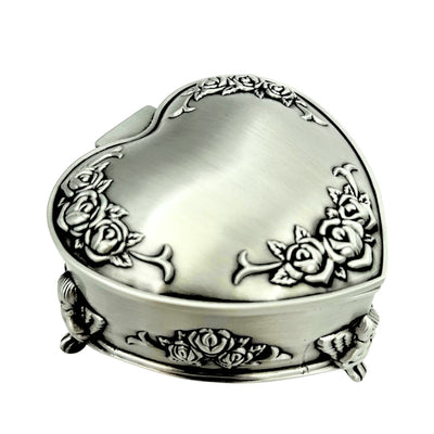 Metall-Schmuckschatulle in Herzform mit personalisierbarer Gravur – elegantes Geschenk zu Valentinstag, Jubiläum oder Geburtstag, verziert mit Rosenmotiv, Maße 8,7 x 8,4 x 5,1 cm
