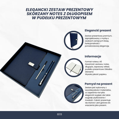 Elegantes dunkelblaues Leder-Notizbuch A5 mit Kugelschreiber und personalisierter Gravur in Geschenkbox