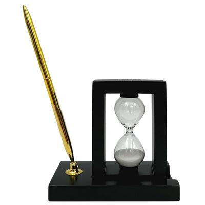 Dekoratives Schreibtisch-Set mit 3-Minuten-Sanduhr und Stifthalter mit Gravur  