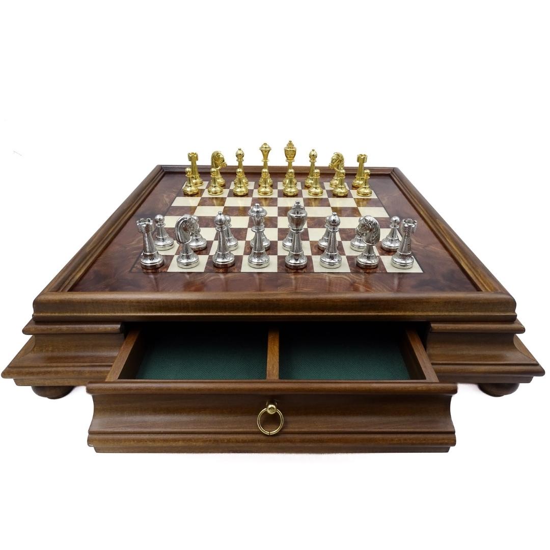 Exklusive Schachfiguren Italfama aus vergoldetem Metall 53x53 cm mit personalisierbarer Gravur