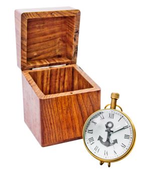 Maritime Uhr NI406A/1 in Holzkiste mit Gravurpersonalisierung, Messing, Retro, Höhe 7 cm