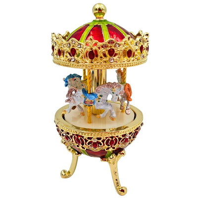 Musikspieluhr Karussell mit Gravur - Elegante Dekoration in Gold und Rot, 14 cm