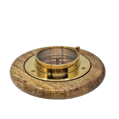 Eleganter dekorativer Kompass mit Messingveredelung, personalisierte Gravur, 15 cm, ideal als Geschenk für Reiseliebhaber, aus Holz und Glas gefertigt