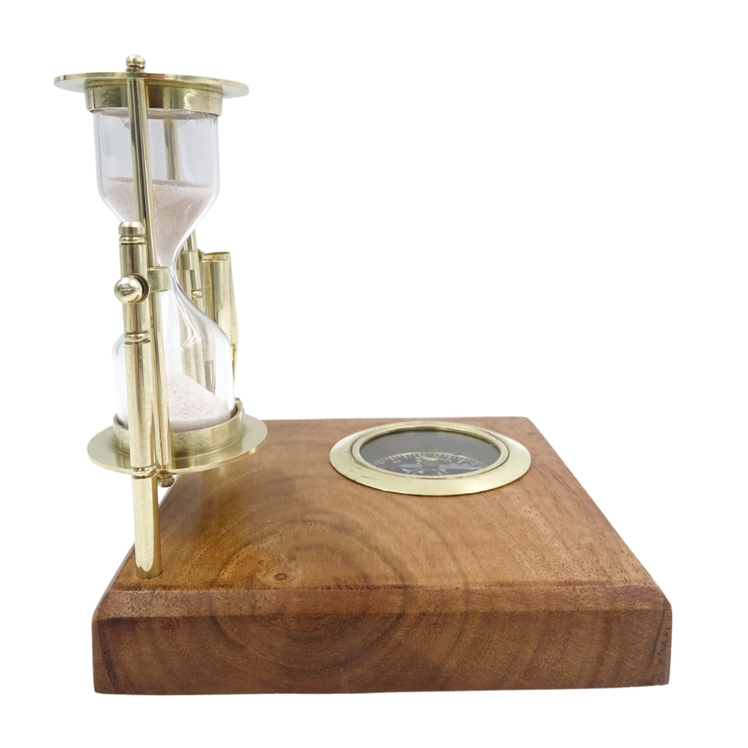 Retro-Schreibtisch-Set mit Sanduhr und Kompass