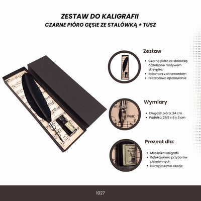 Elegantes Kalligrafie-Set mit schwarzem Gänsefederhalter, Feder, Tinte und personalisierbarer Gravur  