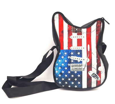 Schultertasche in Gitarrenform mit amerikanischer Flagge – wasserdicht, mit verstellbarem Riemen, Möglichkeit der Personalisierung durch Gravur
