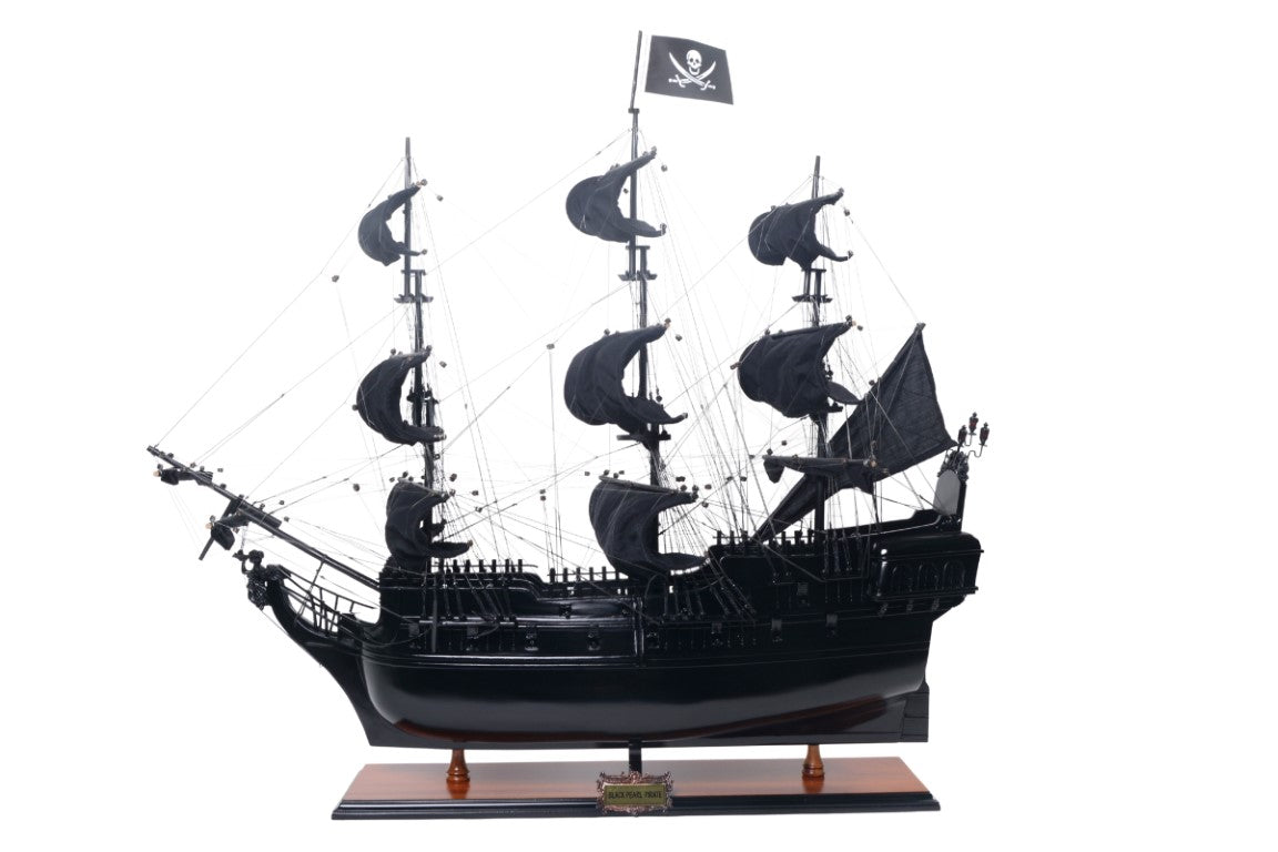 Modell des Piratenschiffs Schwarze Perle BP80R mit Gravurmöglichkeit, Länge 89 cm, exklusives Geschenk für jeden Anlass, Kunsthandwerk, Holzsockel