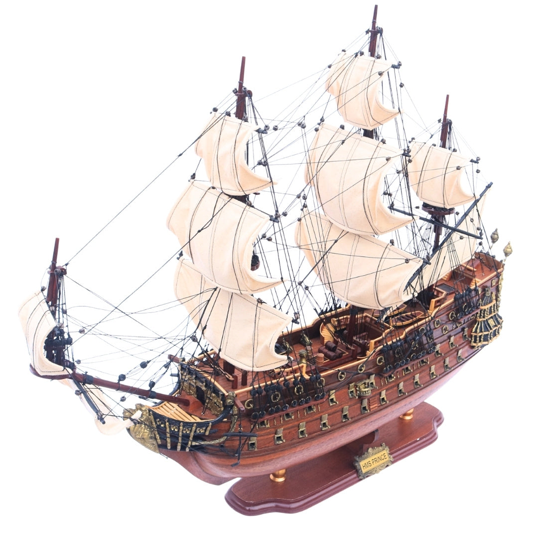 Exklusives großes Segelschiffmodell des Kriegsschiffs HMS Prince 94cm mit Möglichkeit zur Personalisierung durch Gravur