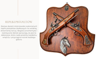 Replik von Steinschloss-Pistolen auf Holzständer mit Gravur-Personalisierung – Perfektes Geschenk für Geschichtsfreunde und Sammler – Hohe Qualität, stabile Konstruktion, elegantes Design 45x44 cm  