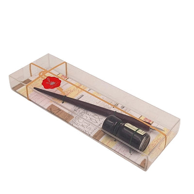 Elegantes Kalligraphie-Set mit Holzfeder und schwarzer Tinte, personalisierbare Gravur, ideal als Geschenk für Schreibkunstliebhaber, in dekorativer Verpackung 7,5 x 22 x 3 cm