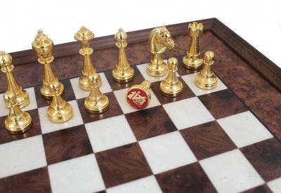 Exklusive Schachfiguren Italfama aus vergoldetem Metall 53x53 cm mit personalisierbarer Gravur
