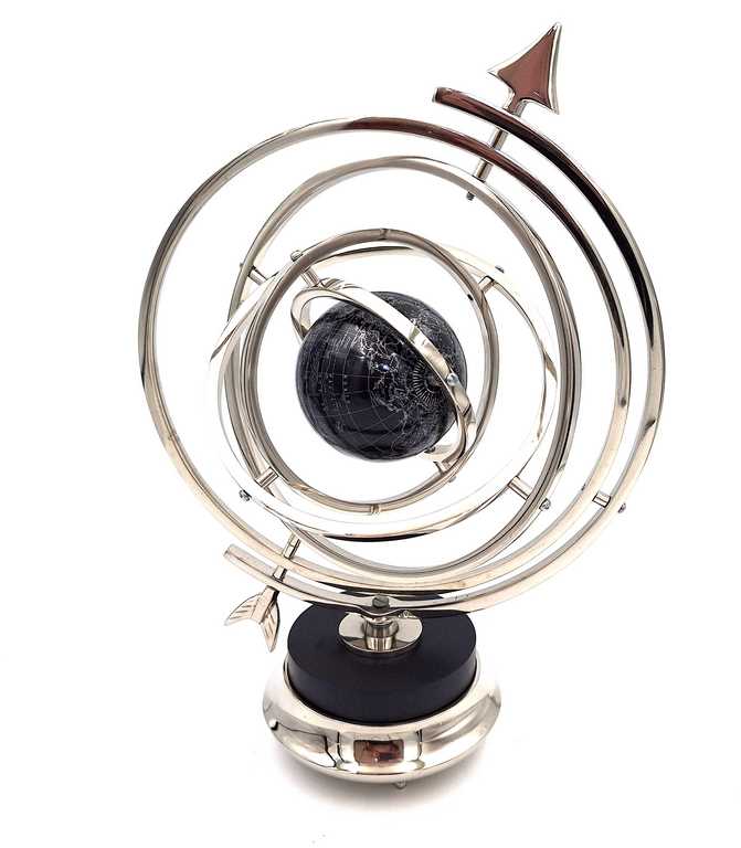 Sphärisches Astrolabium mit Globus, 44,5 cm, silberfarben, mit personalisierbarer Gravur