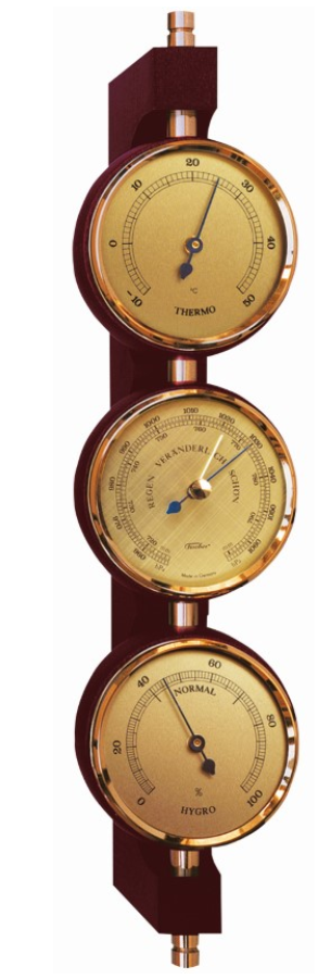 Exklusive Wetterstation Fischer 7894-22 aus Messing und Mahagoni mit personalisierter Gravur - Barometer, Thermometer und Hygrometer als Geschenk im klassischen Stil, Maße 29x7,3 cm